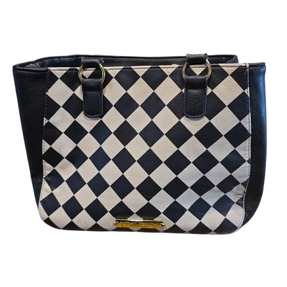 Betsey Johnson Black and White Checkered Shoulder Bag with Red Bow - Picture 5 of 6
